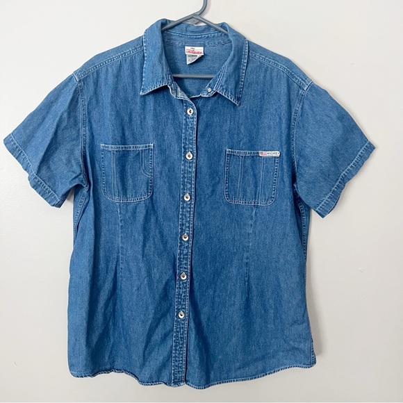 Vintage Disney Cotton Denim Button Shirt XXL Mickey Minnie Donald Embroidered - Picture 3 of 11